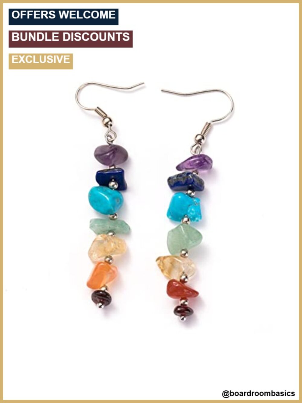 7 Chakra Stone Dangle Earrings Natural Crystal Healing Energy Drop Earrings